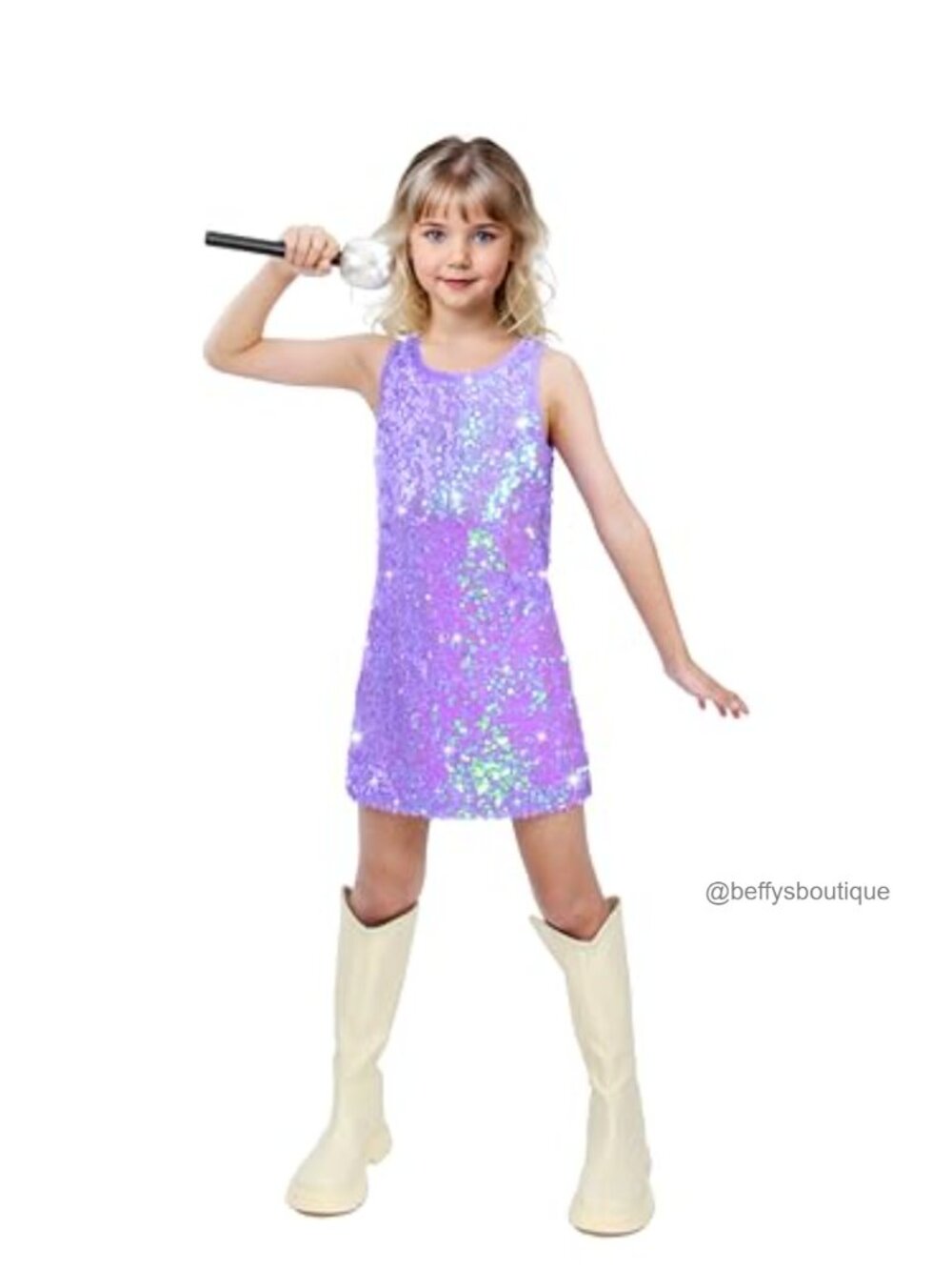 Girls Sequin Sleeveless Costume Dress with Microphone Prop for Prom Concert